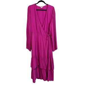 Knox Rose Long Sleeves Wrap Dress Midi Waffle Knit Tie Side Purple Womens XXL